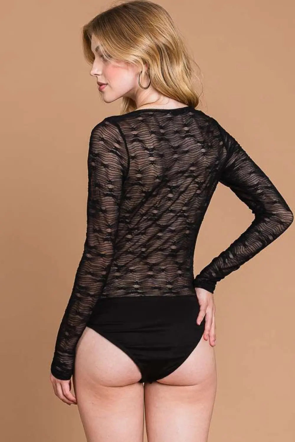 Culture Code Round Neck Mesh Perspective Bodysuit-Very Besty
