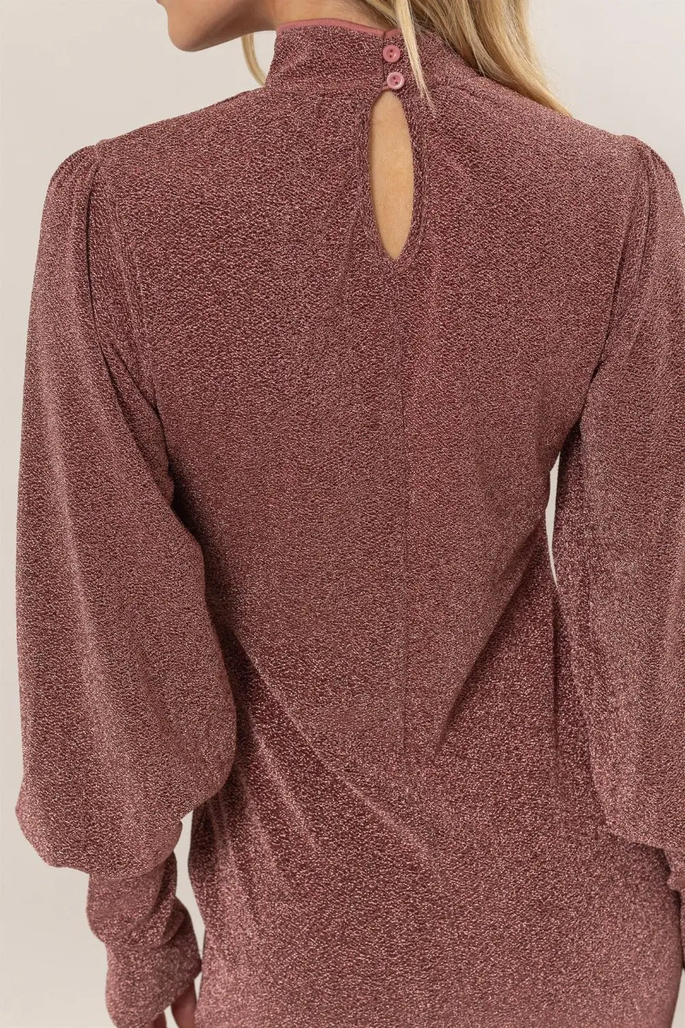 HYFVE Glitter Mock Neck Long Sleeve Mini Dress-Very Besty