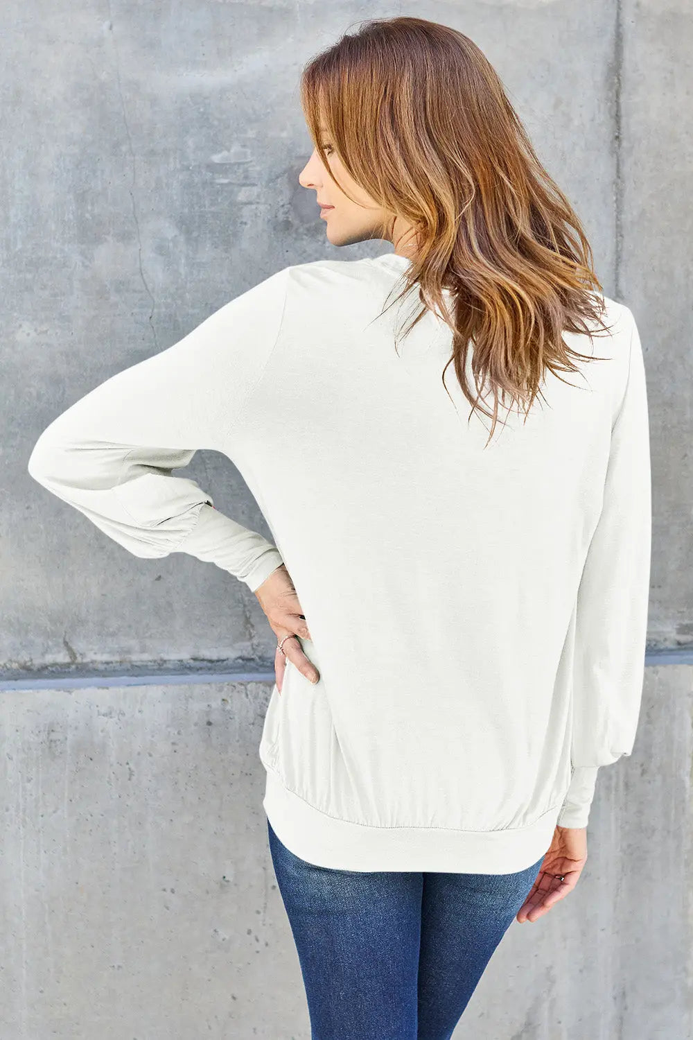 Basic Bae Full Size V-Neck Lantern Sleeve Top-Very Besty