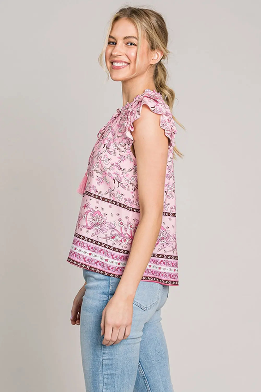 Cotton Bleu by Nu Lab Print Ruffle Sleeve Detail Blouse-Very Besty