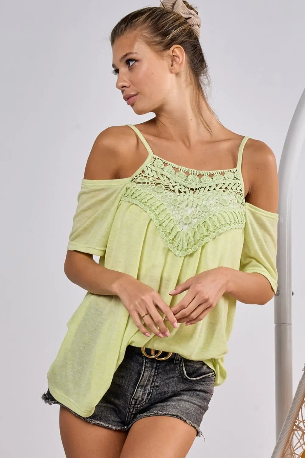 BiBi Front Crochet Lace Adjustable Strap Top-Very Besty