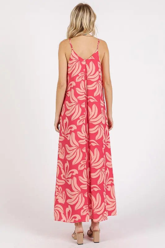 Mittoshop Printed V-Neck Maxi Cami Dress with Pockets-Very Besty