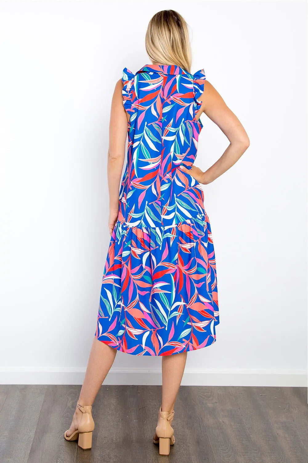 Be Stage Print Ruffled Midi Dress with Pockets-Very Besty