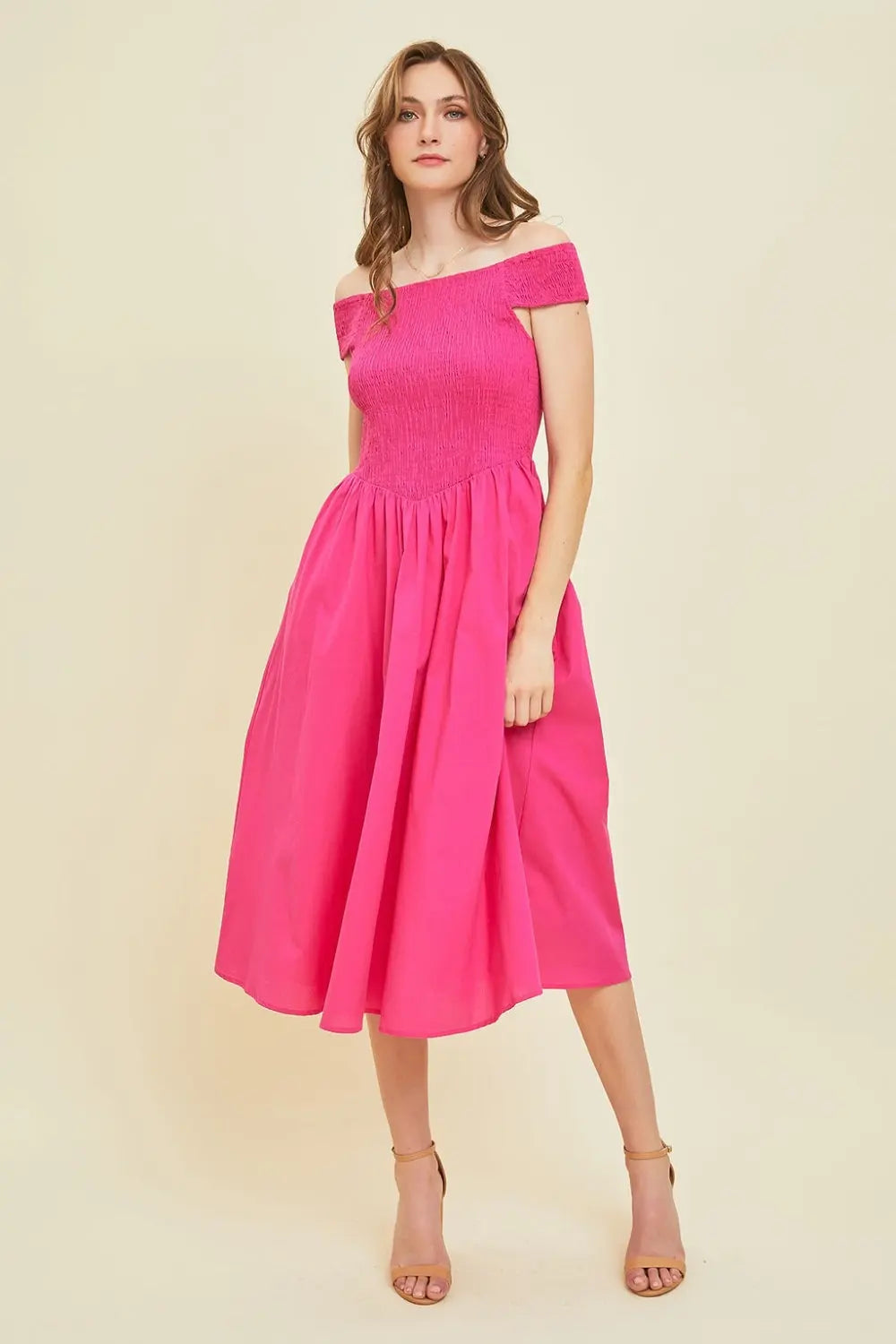 HEYSON Off-Shoulder Smocked Midi Dress-Very Besty