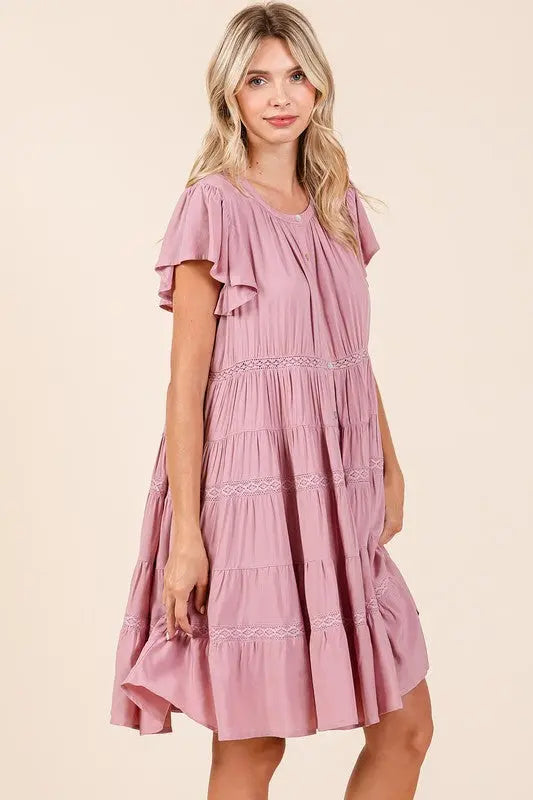 Mittoshop Lace Detail Ruffled Button Down Tiered Dress-Very Besty