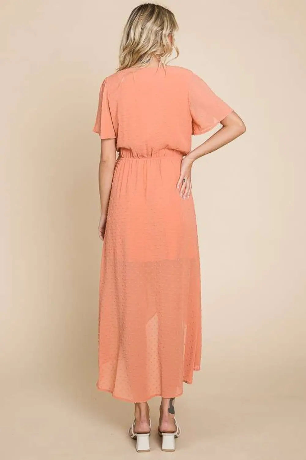 Culture Code Full Size Swiss Dot Tied Slit Short Sleeve Dress-Very Besty