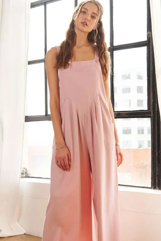 ADORA Square Neck Wide Leg Overalls with Pockets-Very Besty
