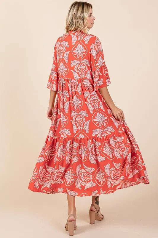 Mittoshop Abstract Leaf Print Tiered Ruffle Dress-Very Besty