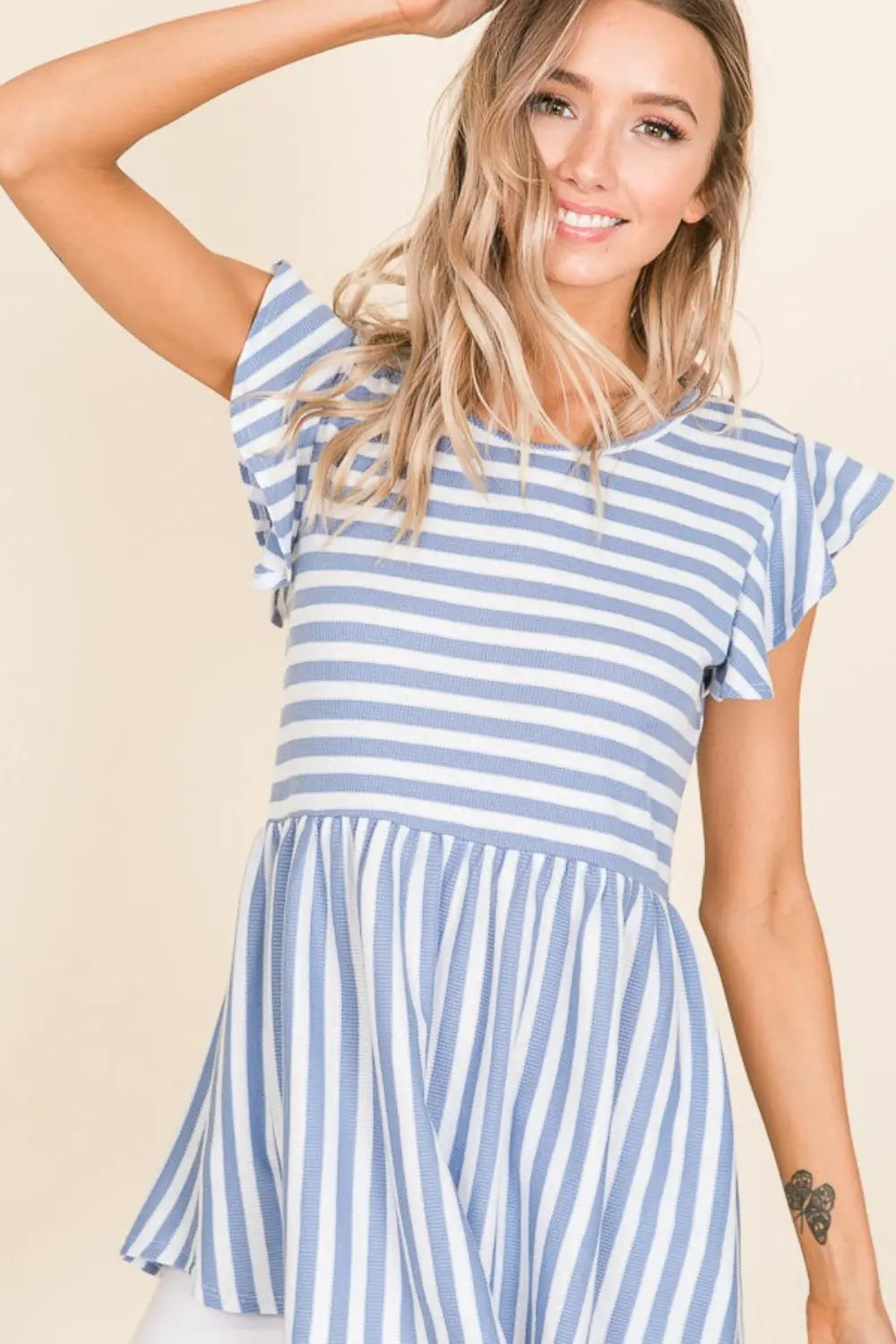 BOMBOM Striped Round Neck Blouse-Very Besty