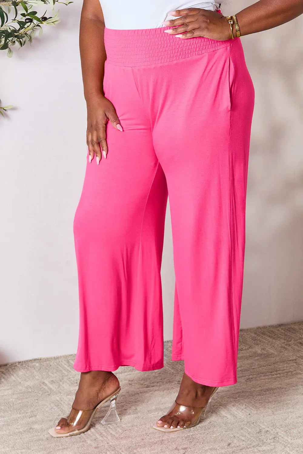Basic Bae Full Size Smocked Wide Waistband Wide Leg Pants-Very Besty