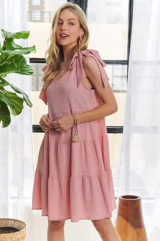 ADORA V-Neck Tie Shoulder Dress-Very Besty
