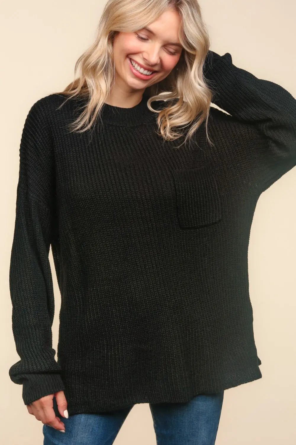 Haptics Mock Neck Side Slit Knit Top-Very Besty