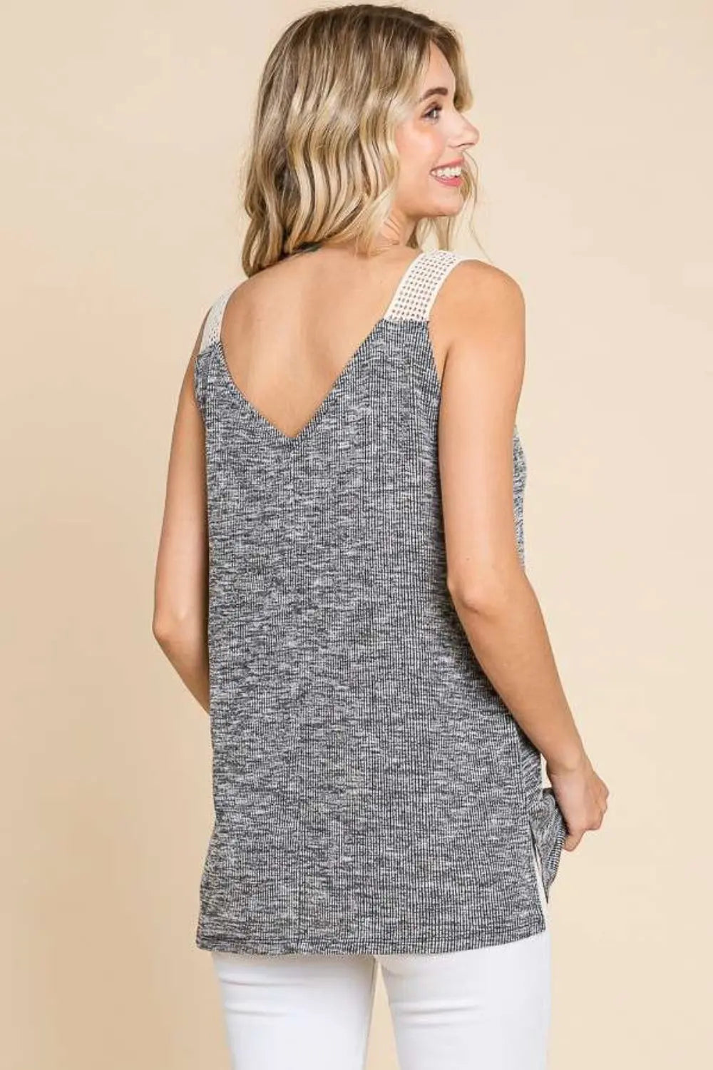Culture Code Contrast Eyelet Strap Slit Ribbed Tank-Very Besty