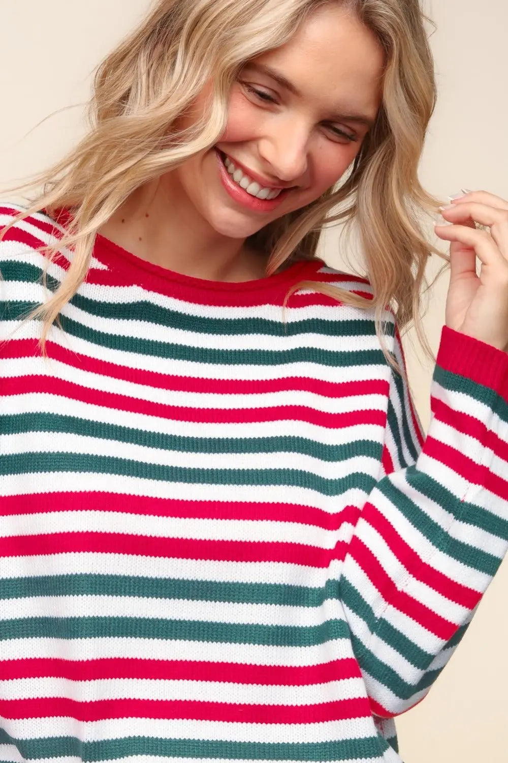Haptics Full Size Striped Contrast Side Slit Knit Top-Very Besty