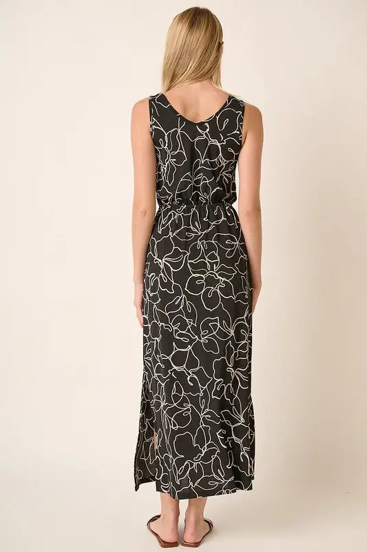 Mittoshop Side Slit Flower Print V-Neck Sleeveless Dress-Very Besty