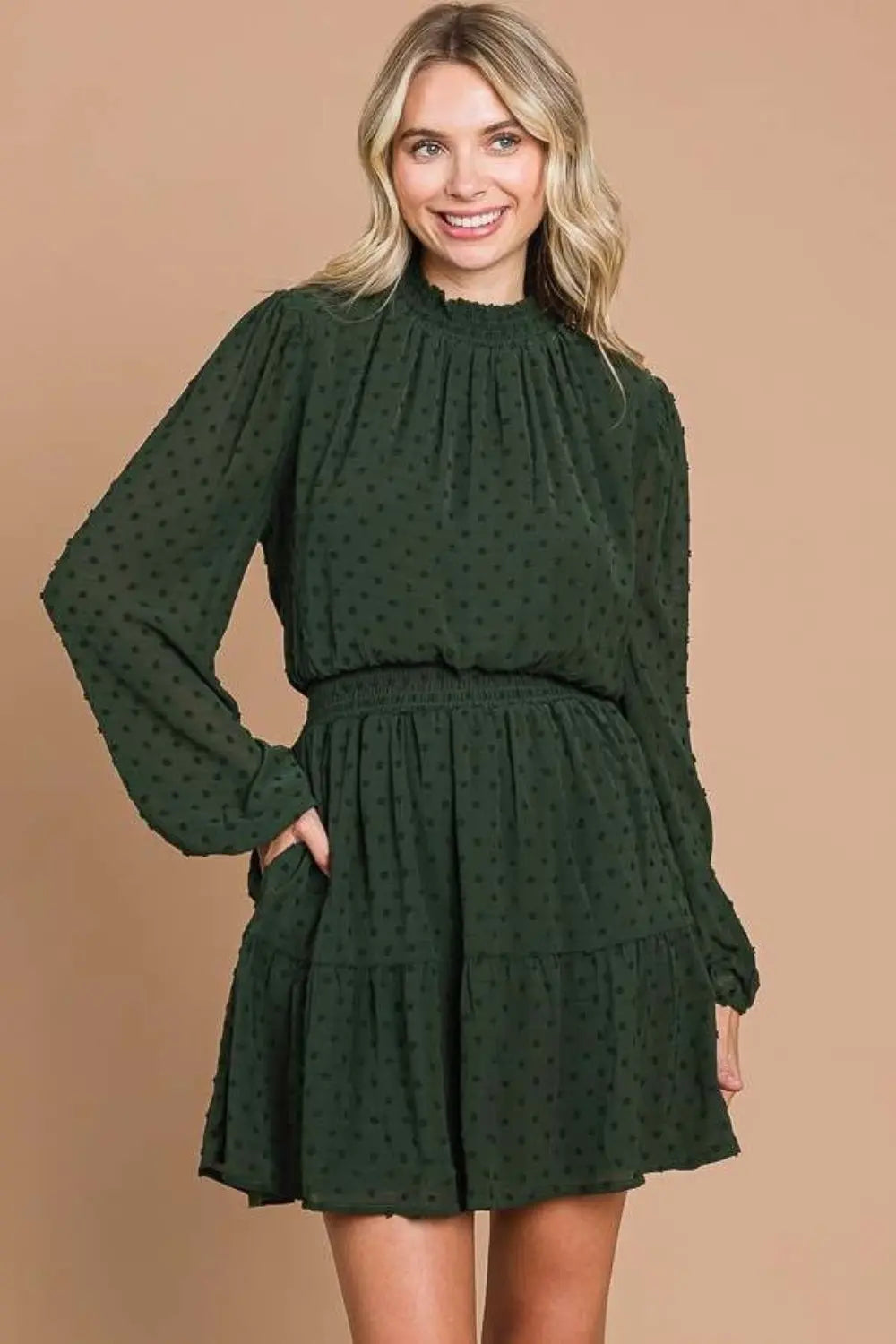 Culture Code Swiss Dot Smock Neck Mini Dress with Pockets-Very Besty