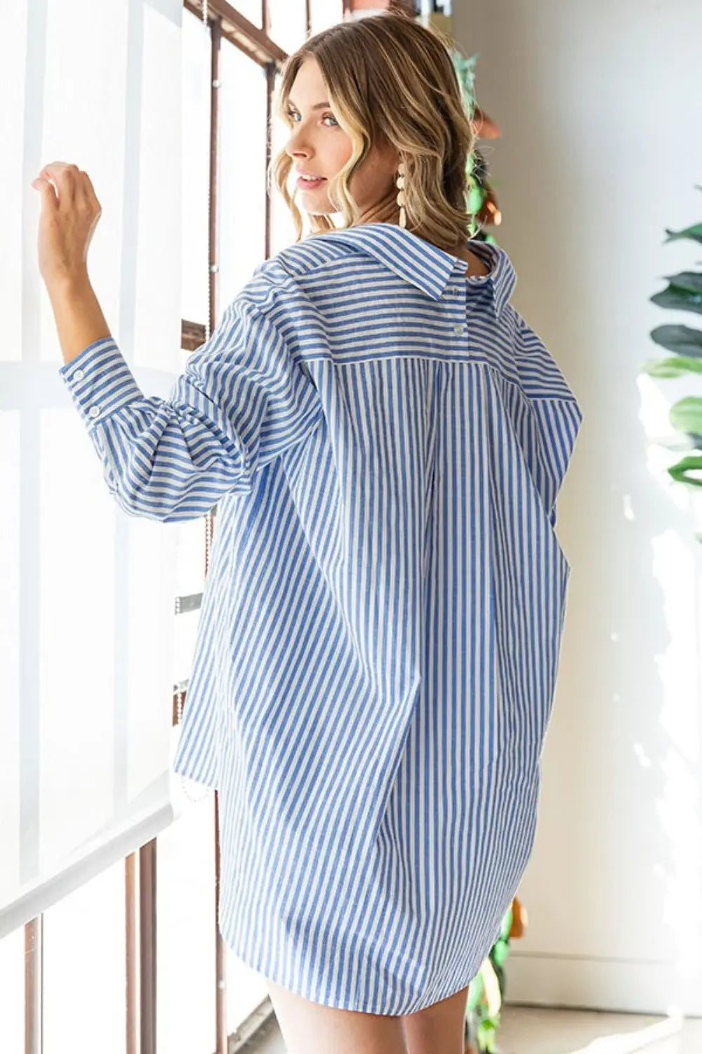 First Love Striped Button Down High-Low Hem Shirt-Very Besty