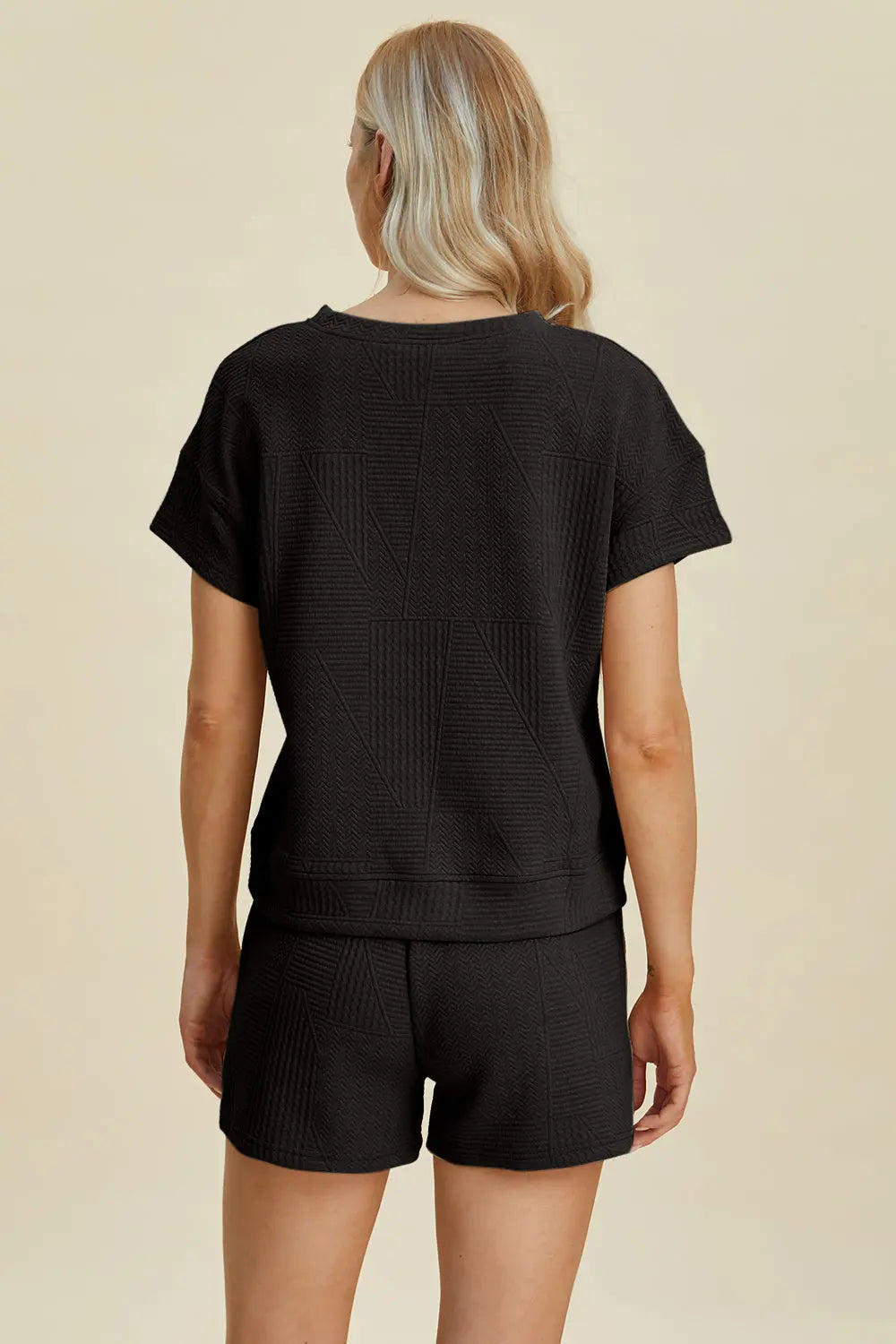 Double Take Full Size Texture Short Sleeve Top and Shorts Set-Very Besty