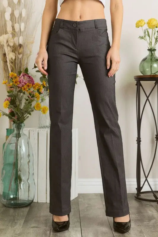 Mittoshop Full Size Solid Color Pants with Pocket Plus Size-Very Besty