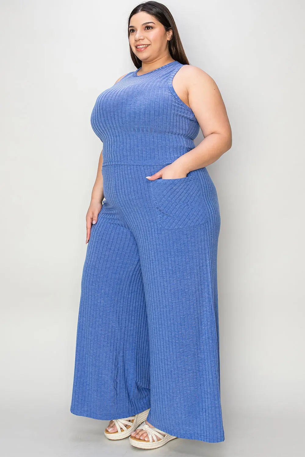 Basic Bae Full Size Ribbed Tank and Wide Leg Pants Set-Very Besty