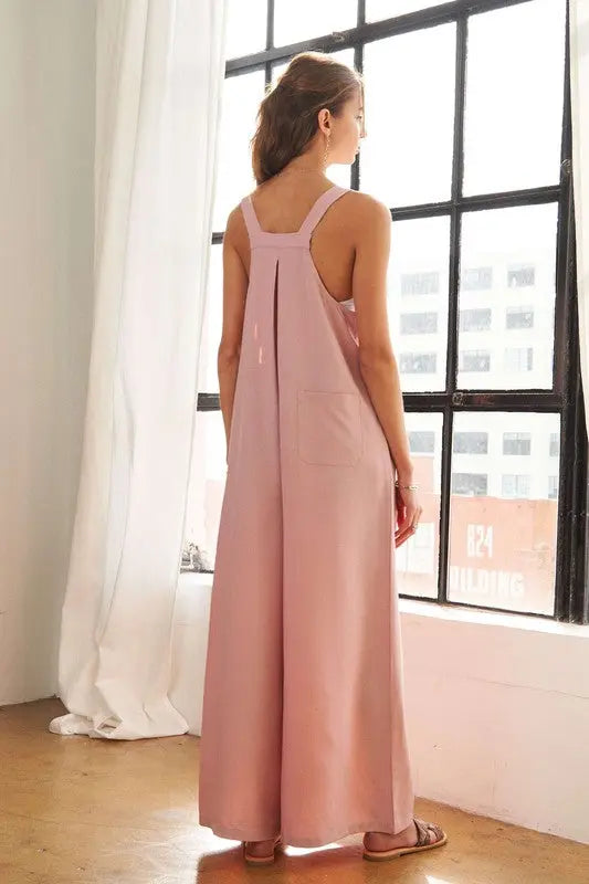 ADORA Square Neck Wide Leg Overalls with Pockets-Very Besty