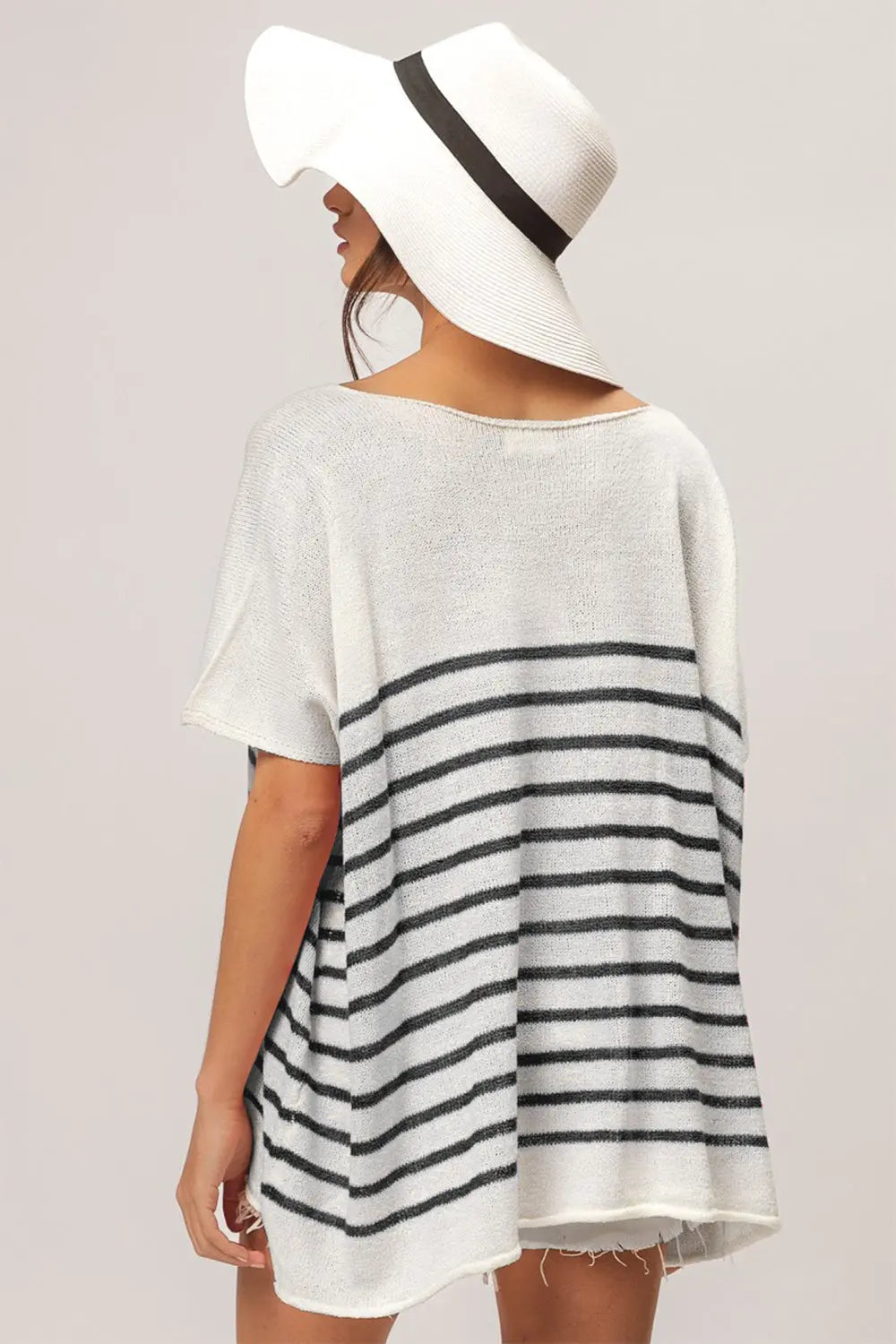 BiBi V Neck Striped Short Sleeve Top-Very Besty