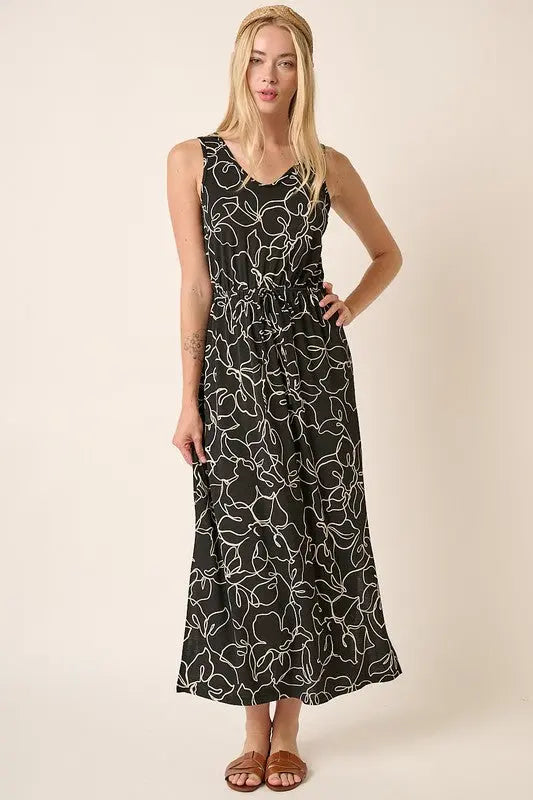 Mittoshop Side Slit Flower Print V-Neck Sleeveless Dress-Very Besty