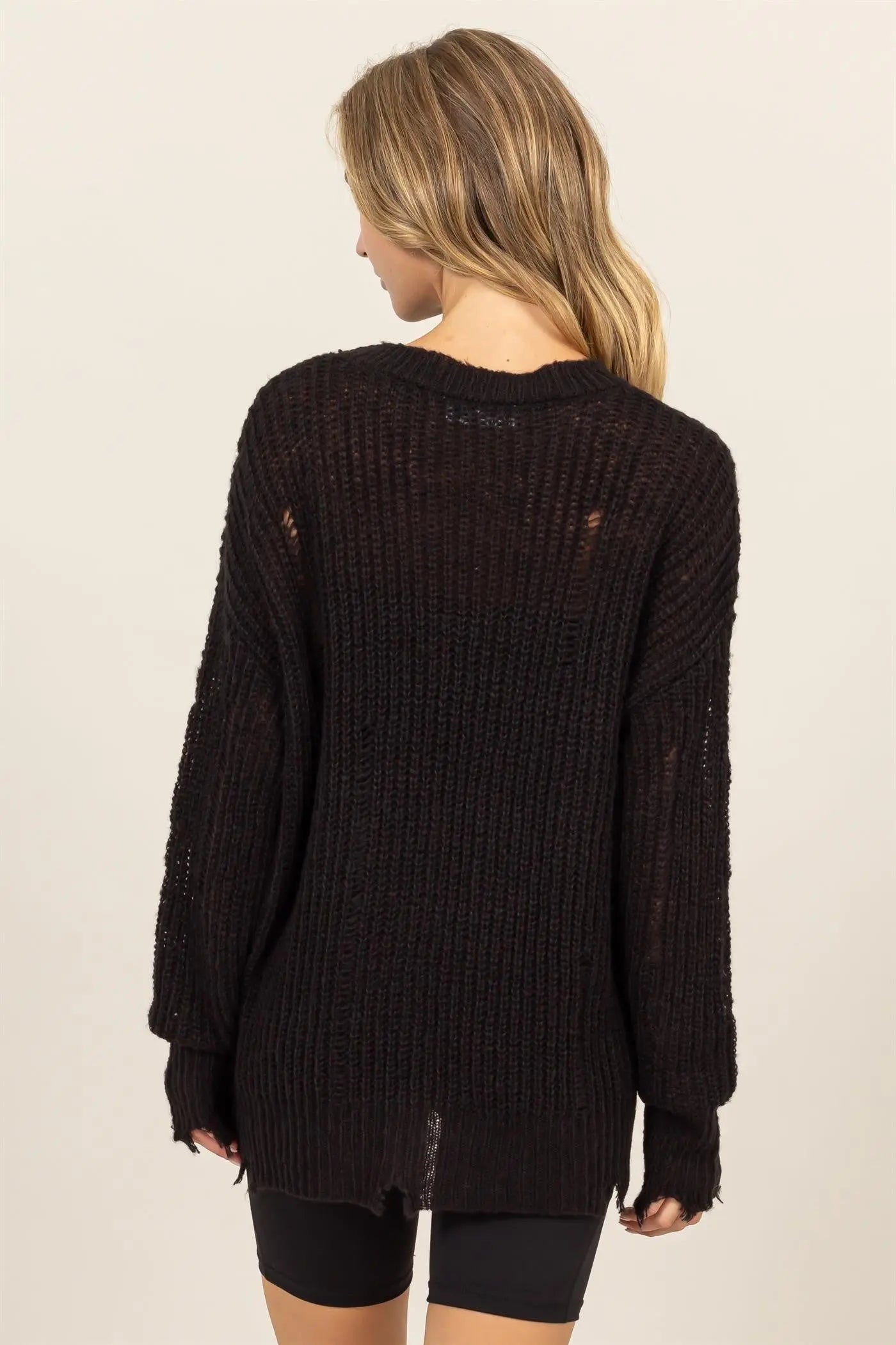 HYFVE Distressed Long Sleeve Knit Top-Very Besty