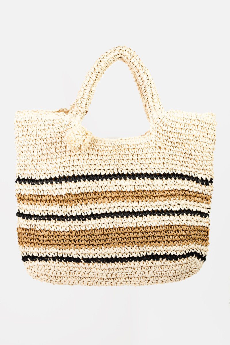 Fame Striped Straw Braided Tote Bag-Very Besty