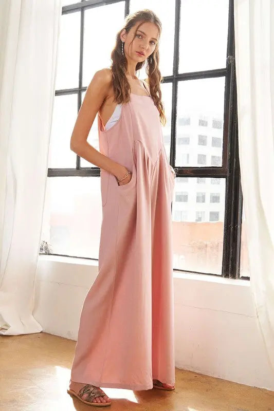 ADORA Square Neck Wide Leg Overalls with Pockets-Very Besty