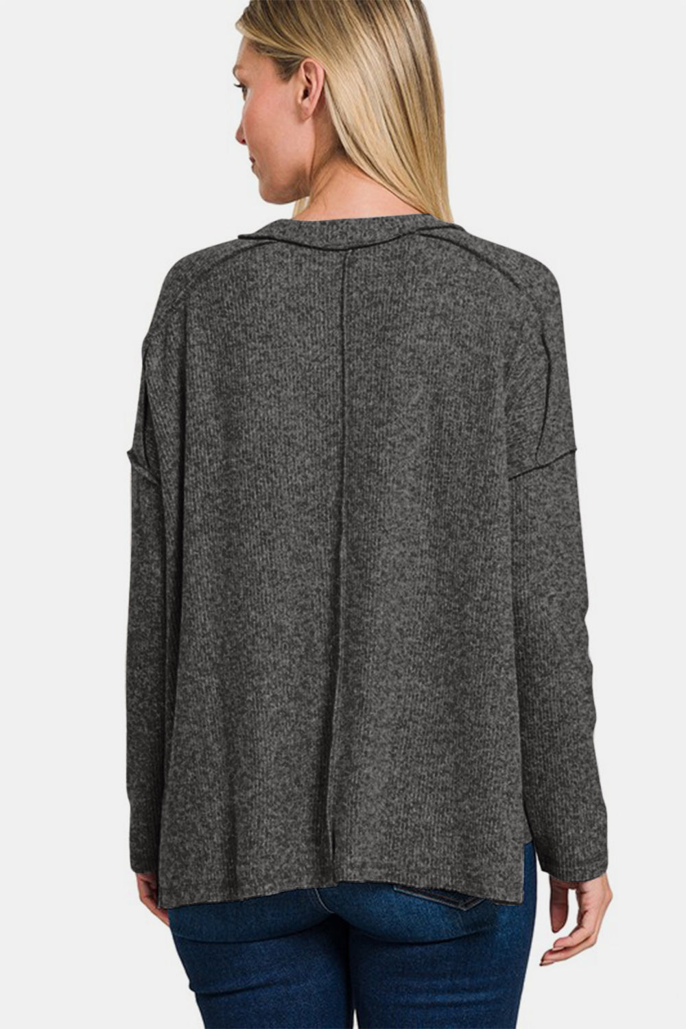 Zenana Full Size Exposed Seam Brushed Round Neck Sweater-Very Besty