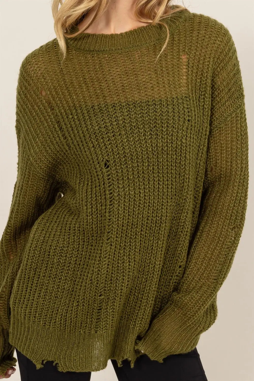 HYFVE Distressed Long Sleeve Knit Top-Very Besty