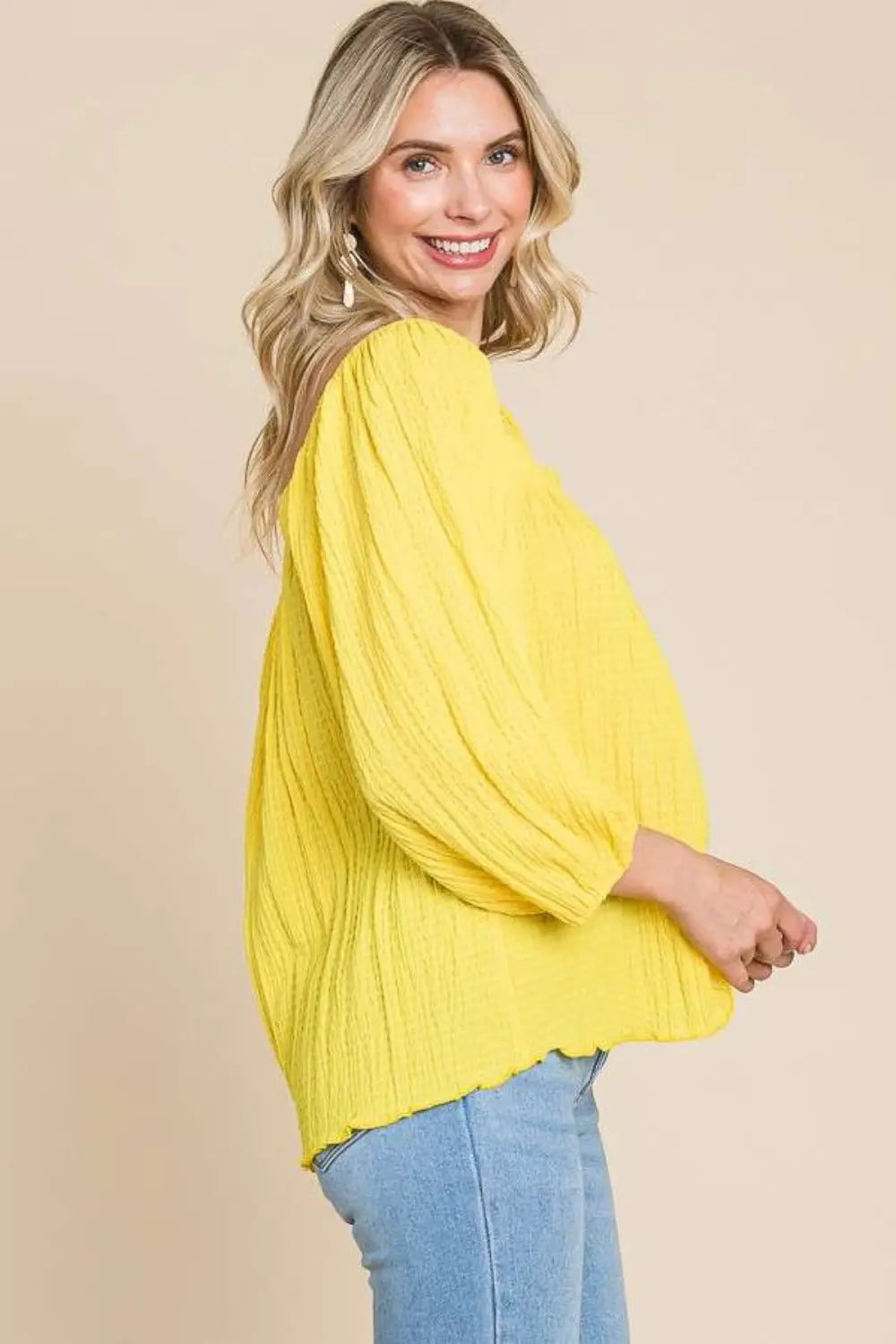 Culture Code Texture Square Neck Puff Sleeve Top-Very Besty