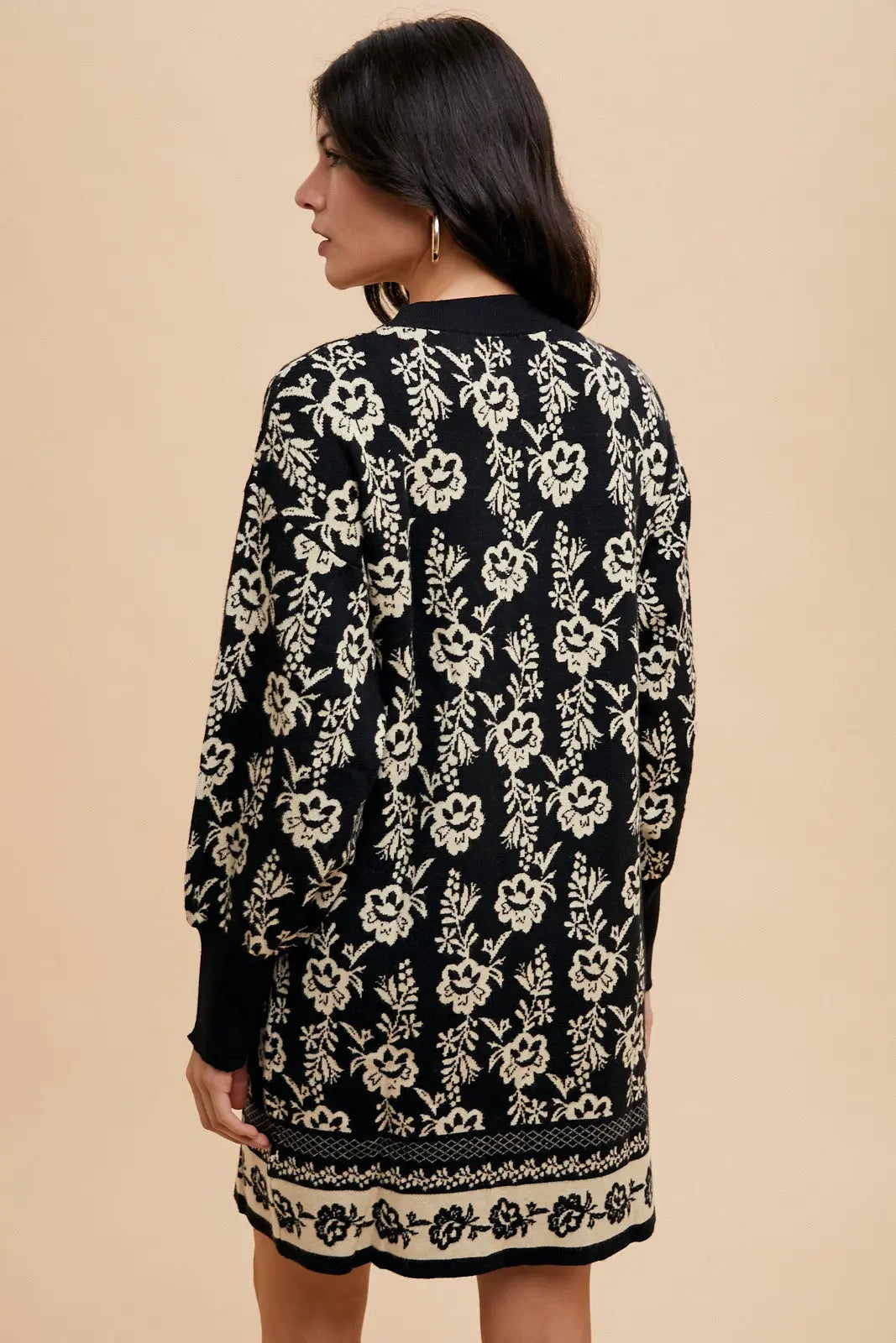 Annie Wear Floral Jacquard Round Neck Sweater Dress-Very Besty