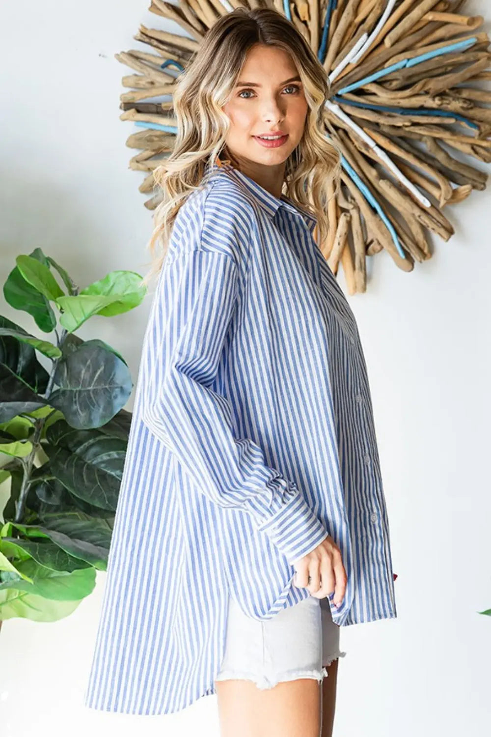 First Love Striped Button Down High-Low Hem Shirt-Very Besty