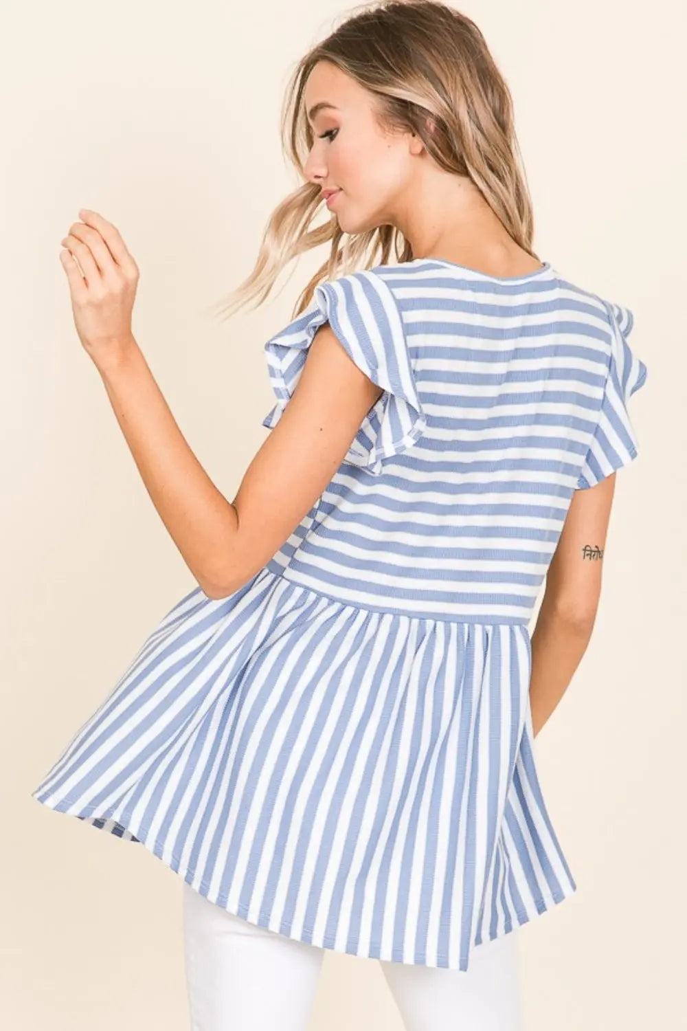 BOMBOM Striped Round Neck Blouse-Very Besty