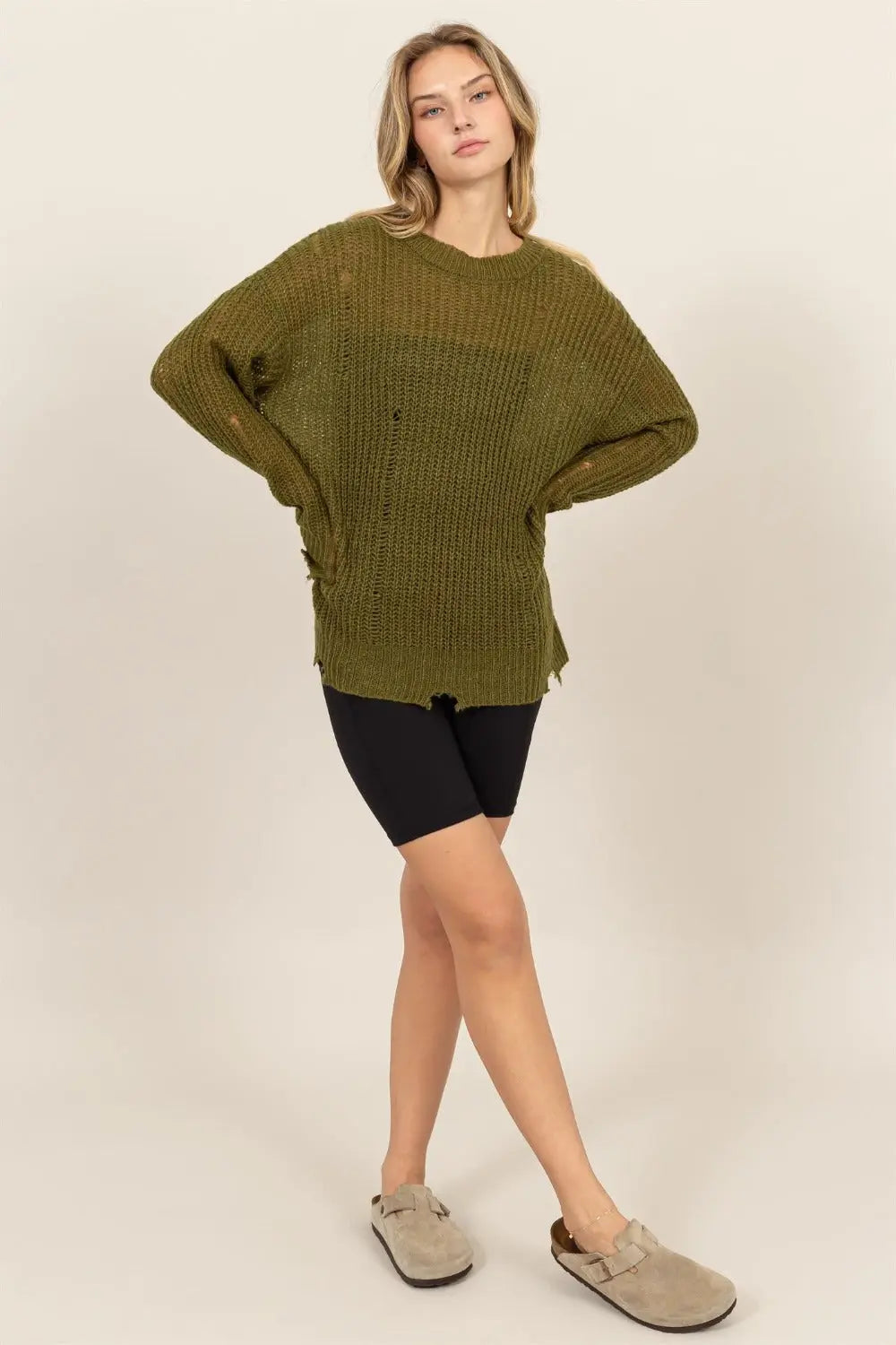 HYFVE Distressed Long Sleeve Knit Top-Very Besty