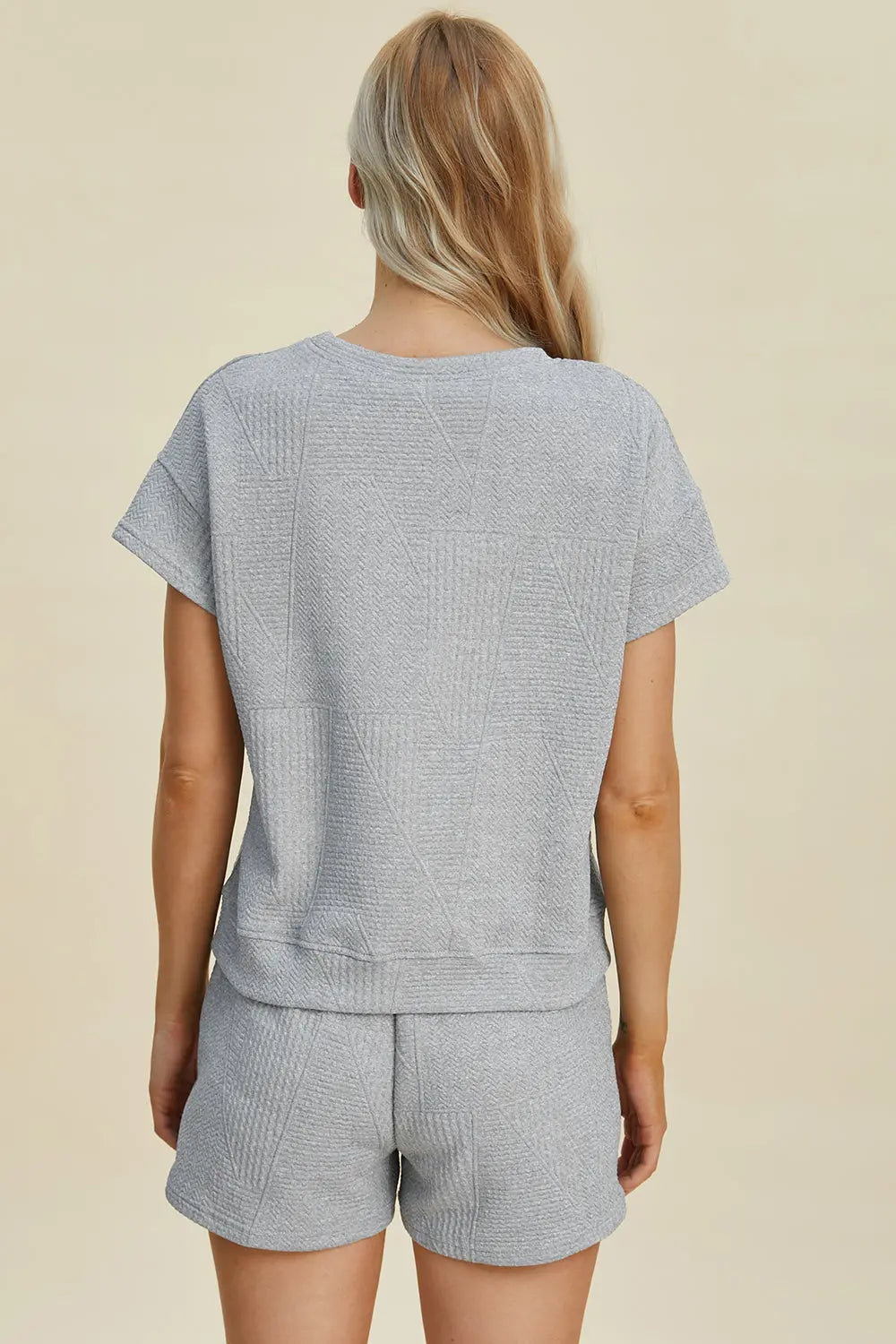 Double Take Full Size Texture Short Sleeve Top and Shorts Set-Very Besty