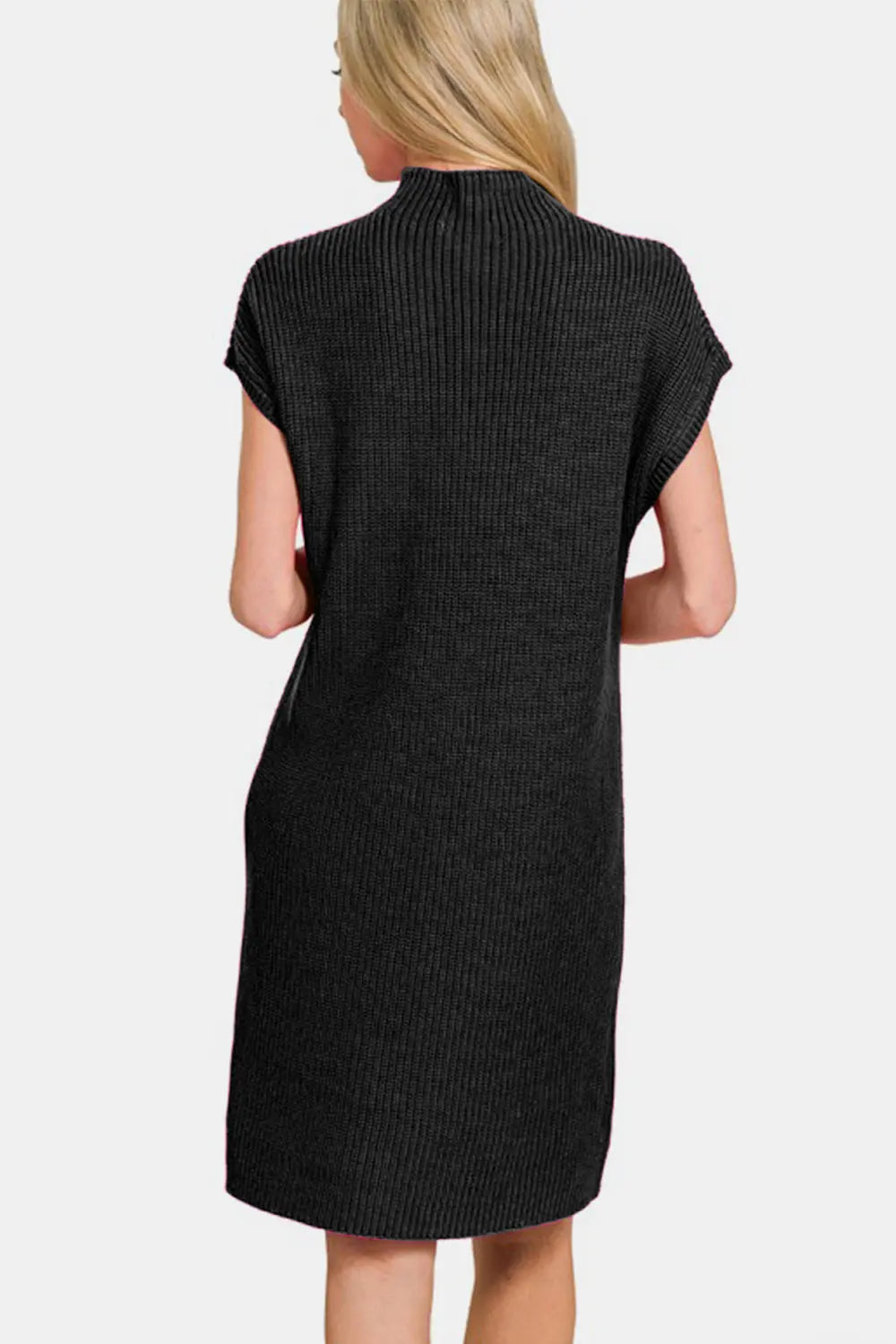 Zenana Mock Neck Short Sleeve Sweater Dress-Very Besty