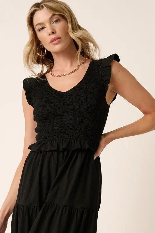 Mittoshop Smocked Ruffled Tiered Midi Dress-Very Besty