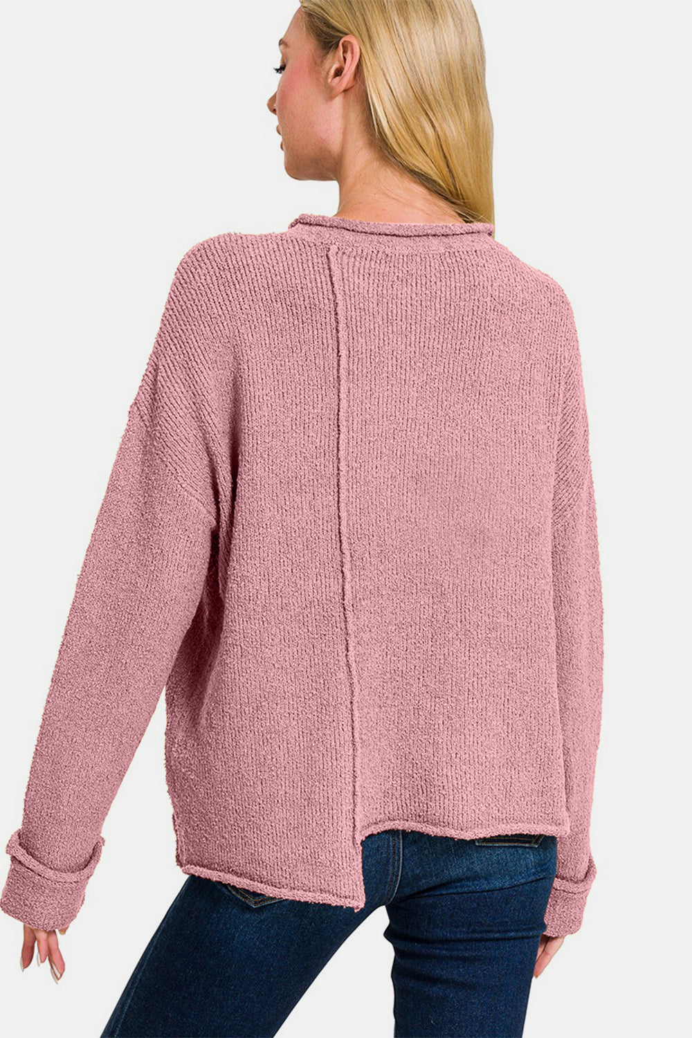 Zenana Asymmetric Hem Drop Shoulder Sweater-Very Besty