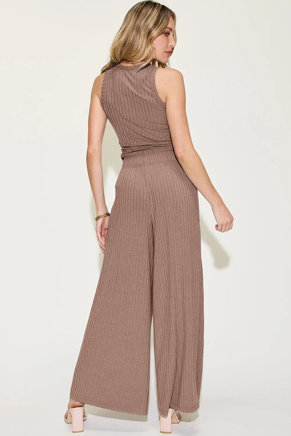 Basic Bae Full Size Ribbed Tank and Wide Leg Pants Set-Very Besty