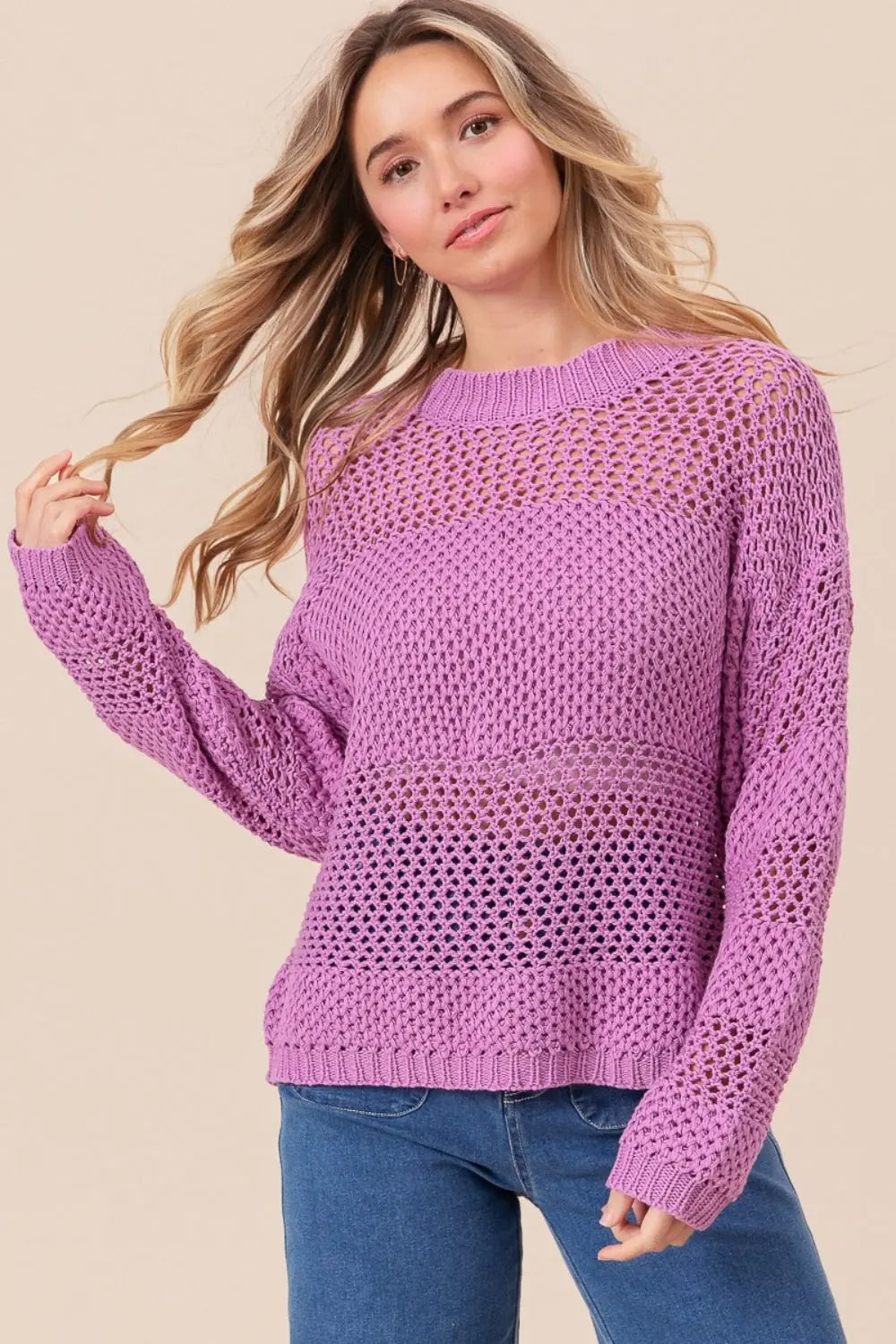 BiBi Openwork Long Sleeve Knit Top-Very Besty
