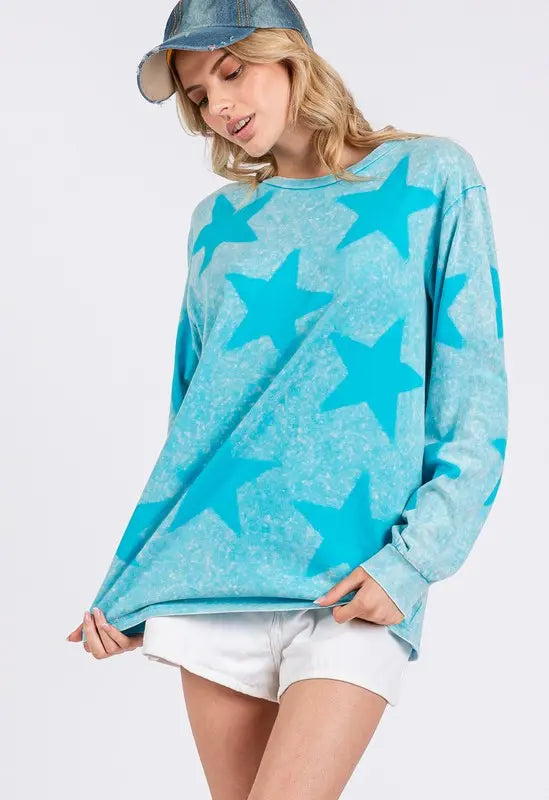 SAGE + FIG Mineral Wash Star Pattern T-Shirt-Very Besty