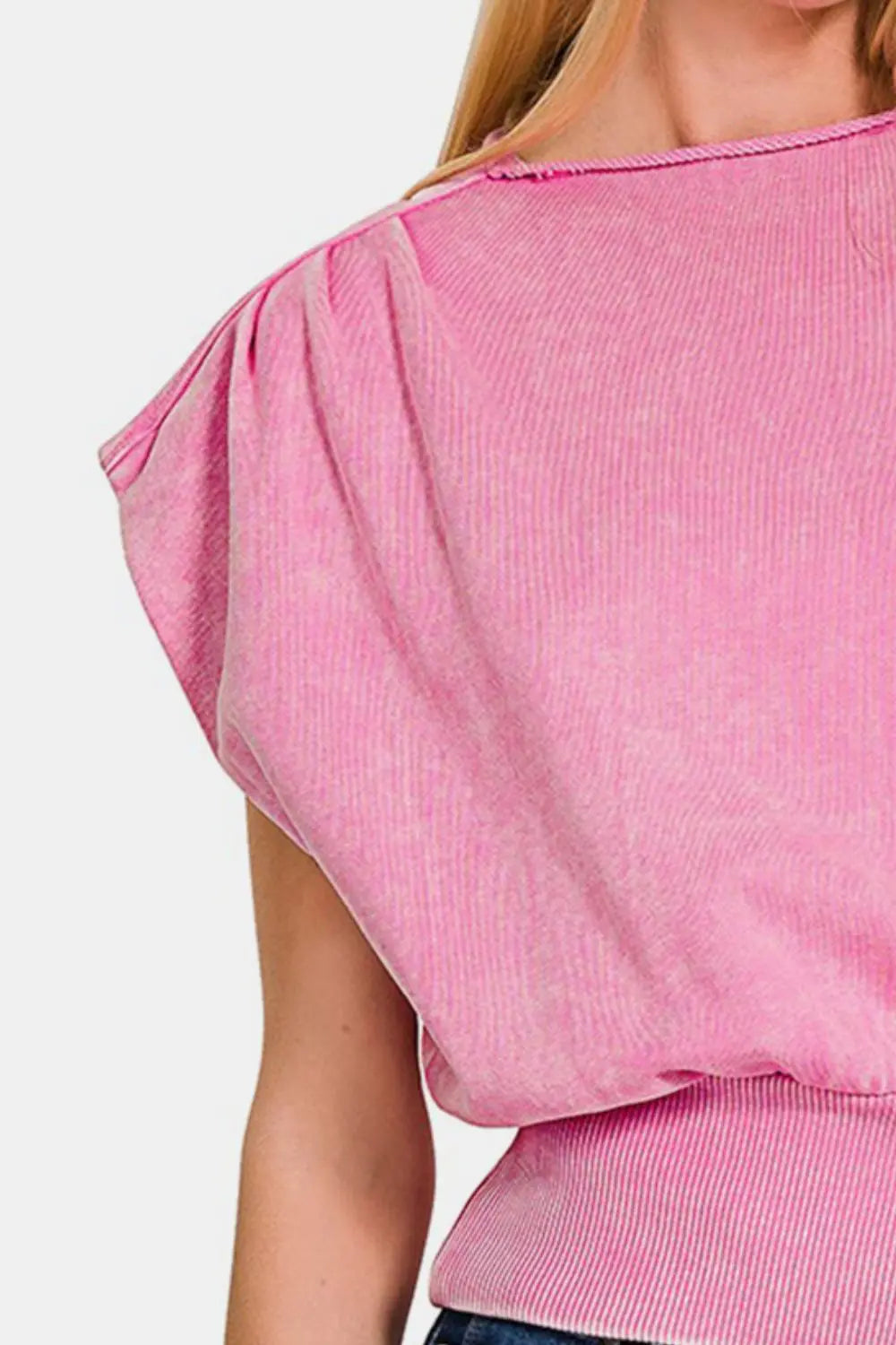 Zenana Washed Boat Neck Bottom Banded Dolman Sleeve Top-Very Besty