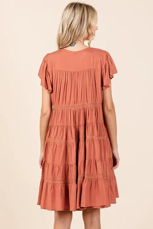 Mittoshop Lace Detail Ruffled Button Down Tiered Dress-Very Besty