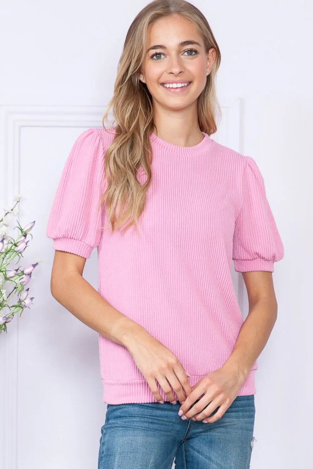 Reborn J Ribbed Round Neck Short Sleeve Top-Very Besty