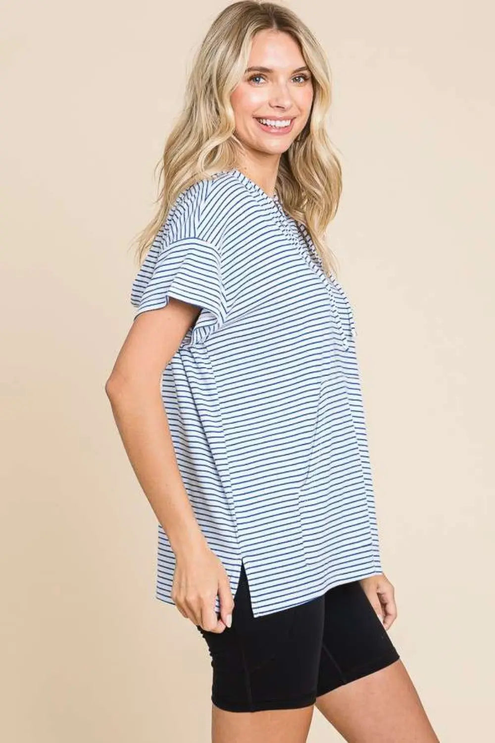 Culture Code Full Size Striped Short Sleeve Hooded Top-Very Besty