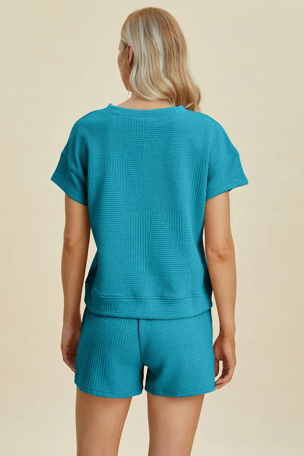 Double Take Full Size Texture Short Sleeve Top and Shorts Set-Very Besty