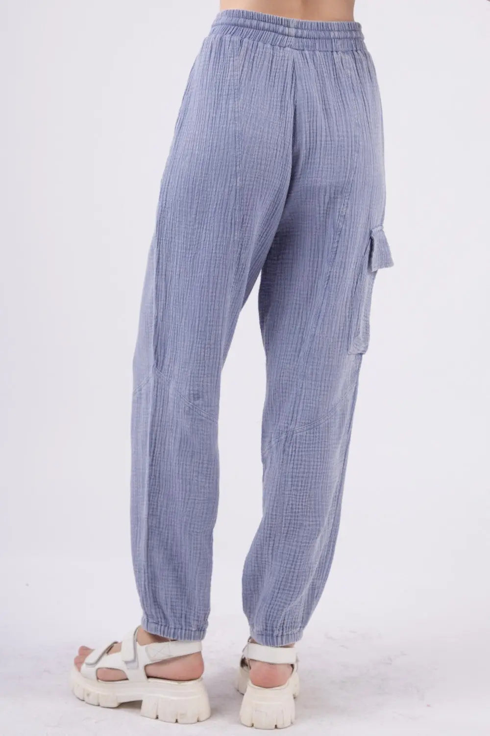 VERY J Washed Woven Crinkle Gauze Drawstring Cargo Pants-Very Besty